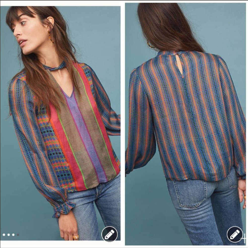 Stunning boho multicolored peasant blouse NWT